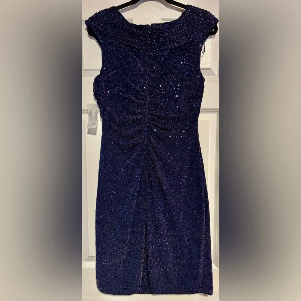 Alex Evenings Sparkly Navy Ruched Cocktail Dress, size 12P - Picture 7 of 10